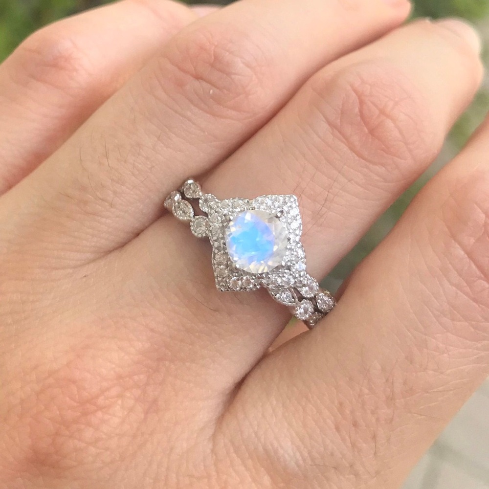 Moonstone Engagement Ring Set